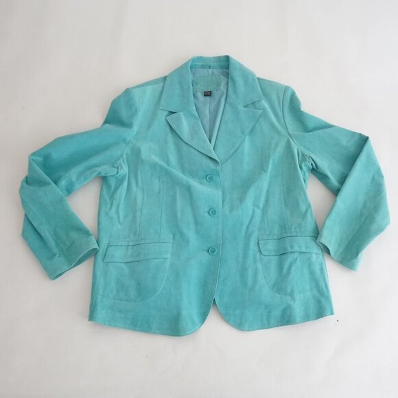 Vintage Denver Hayes Teal 100% Suede Leather Button Up Blazer Jacket 2Xl - Picture 1 of 13